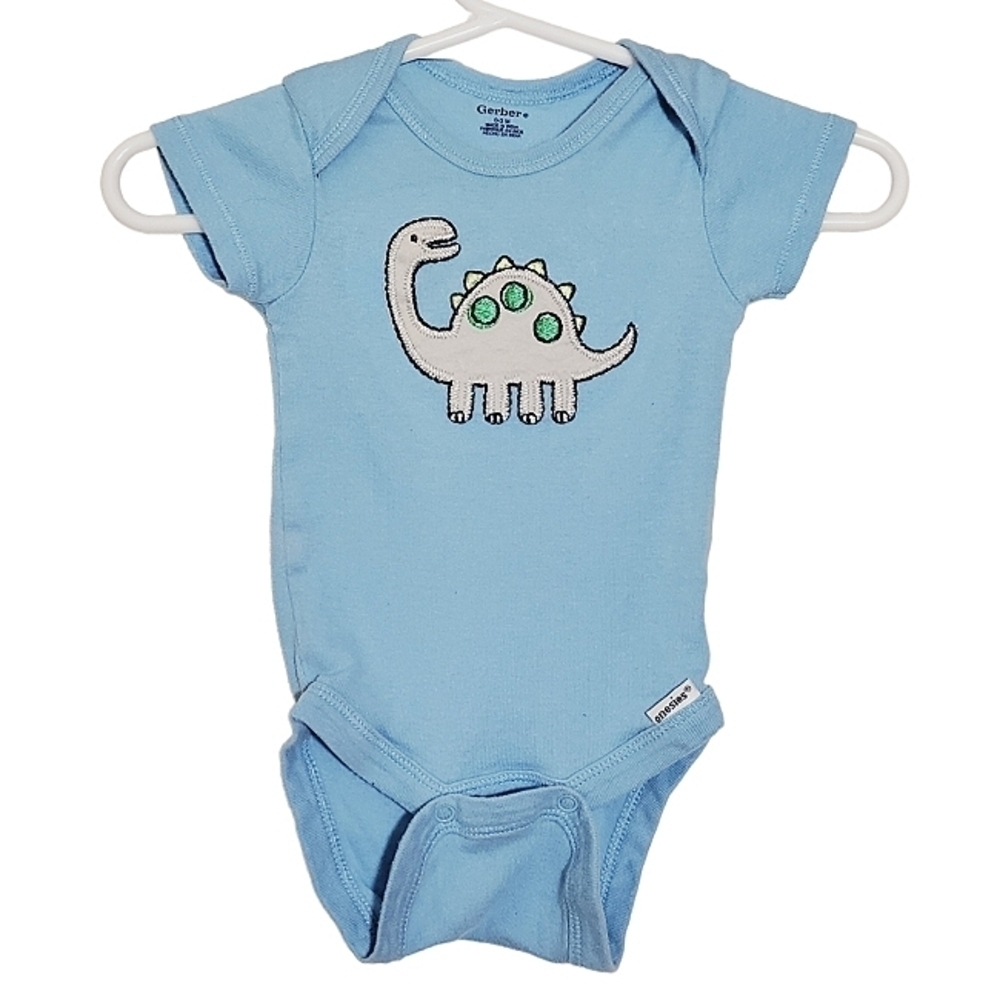 K1312 * Gerber Boys Dinosaur Onesie Bodysuit Blue Size 0/3M